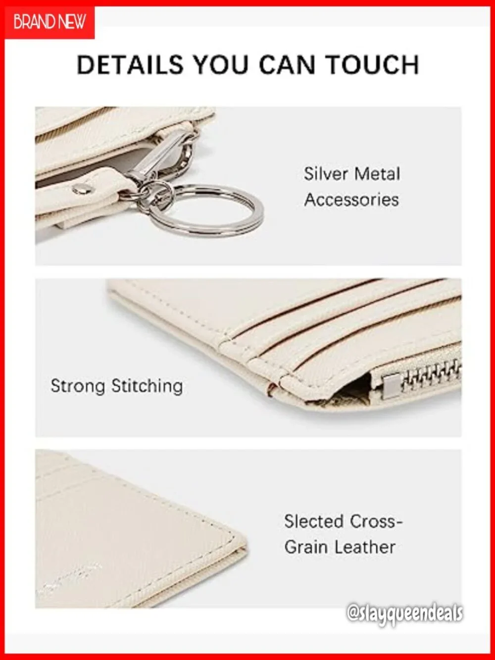 Slim RFID Leather Card Holder Wristlet with Zipper Pocket Keychain